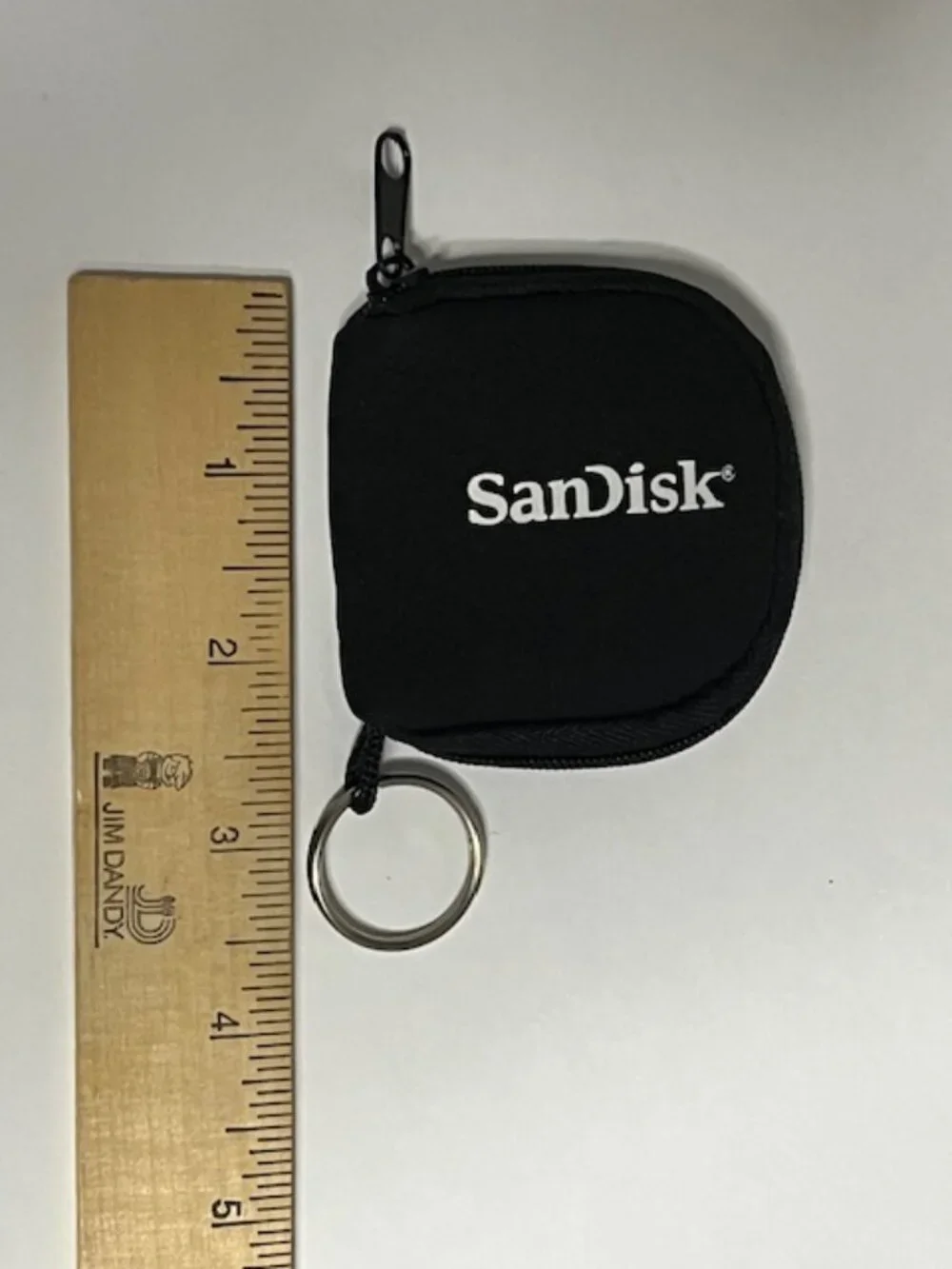 SanDisk Memory/Flash Card Travel Zip Pouch Case Keychain Logo Black 2.75